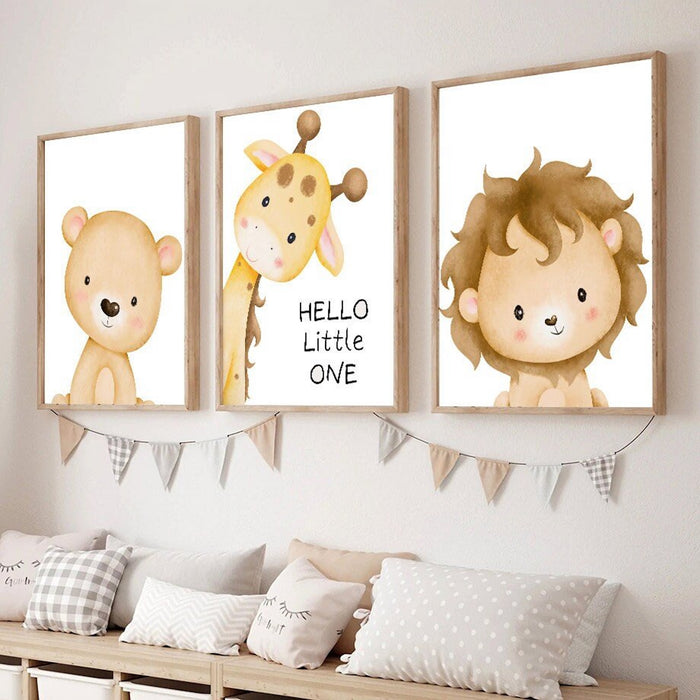 Poster Kinderzimmer Tiere – Premium Baumwoll-Canvas