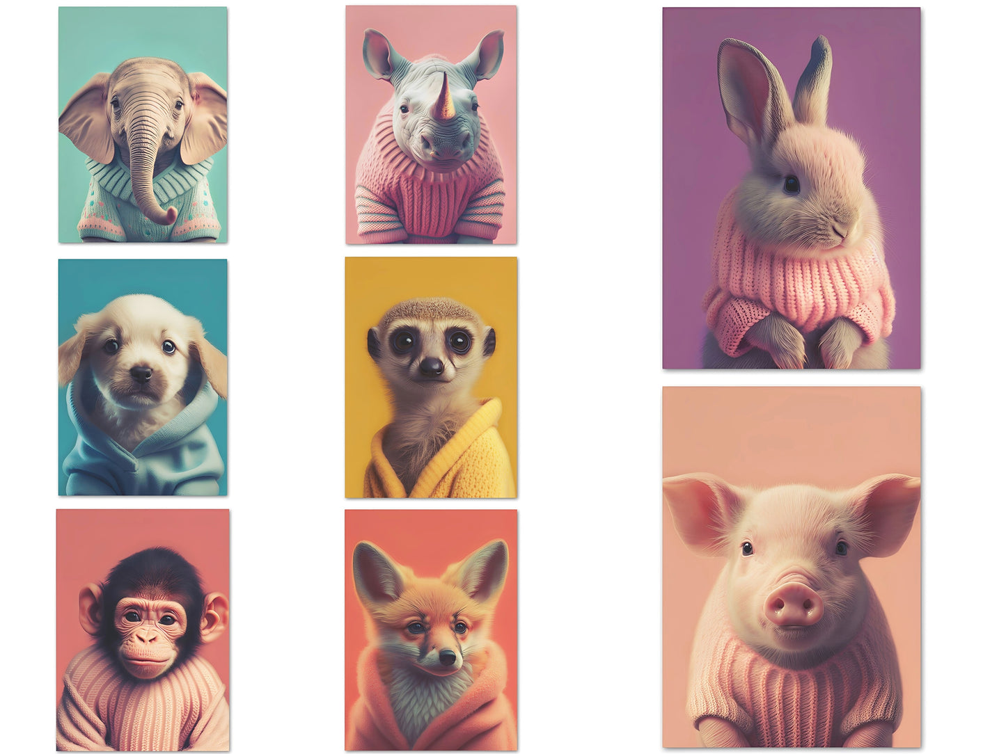 Poster Kinderzimmer Tiere Fuchs Elefant Bär Nashorn Erdmännchen · Kinderzimmer Bilder · Wand Deko · Kunst Druck · Deko Print · ohne Rahmen