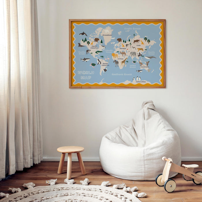 Premium Baumwoll-Poster Kinderweltkarte – JUSTGOODMOOD
