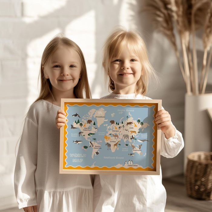 Premium Baumwoll-Poster Kinderweltkarte – JUSTGOODMOOD