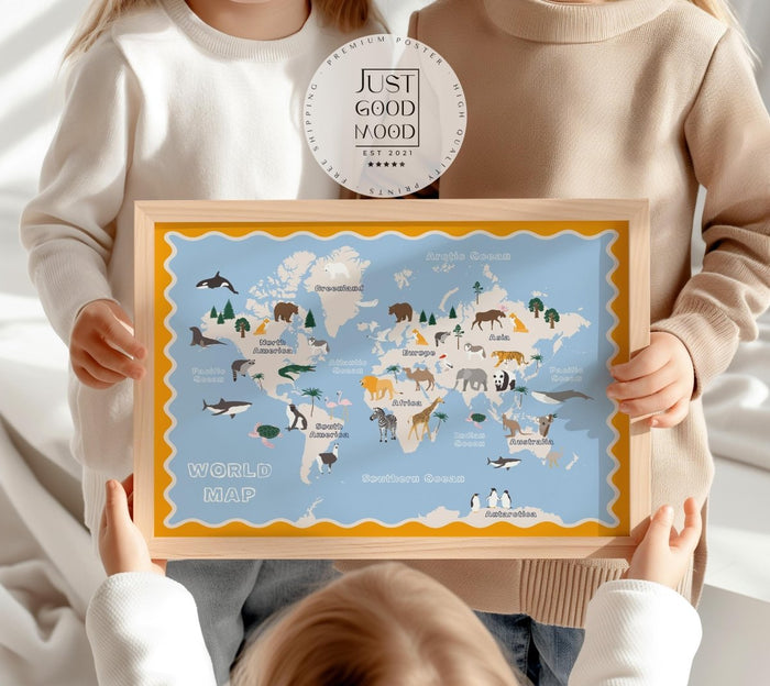 Premium Baumwoll-Poster Kinderweltkarte – JUSTGOODMOOD