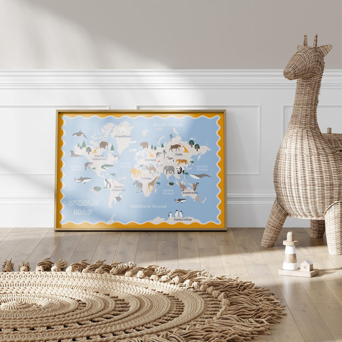 Premium Baumwoll-Poster Kinderweltkarte – JUSTGOODMOOD