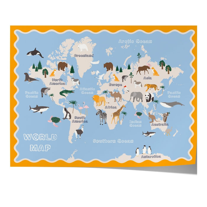 Premium Baumwoll-Poster Kinderweltkarte – JUSTGOODMOOD