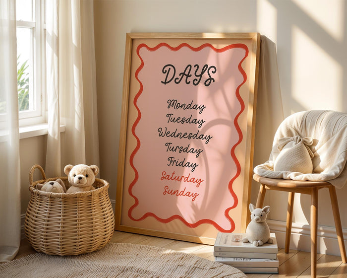 Poster Kinderzimmer Wochentage – Premium Baumwolle