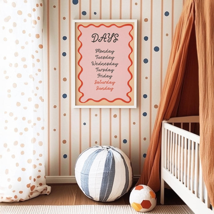 Poster Kinderzimmer Wochentage – Premium Baumwolle