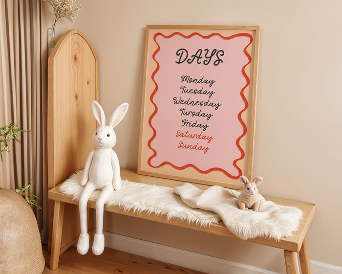 Poster Kinderzimmer Wochentage – Premium Baumwolle