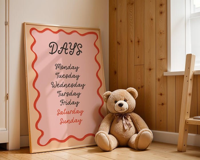 Poster Kinderzimmer Wochentage – Premium Baumwolle