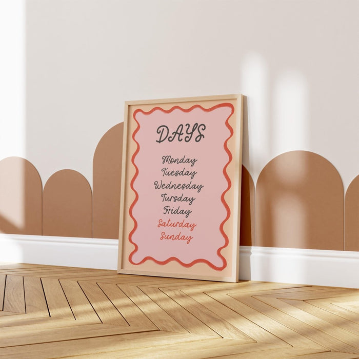 Poster Kinderzimmer Wochentage – Premium Baumwolle