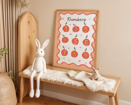 Poster Kinderzimmer Zahlen · Lernposter mit Früchten 19 · Spielerisch Zählen lernen · Pädagogische Deko im Boho Stil · Ohne Rahmen - justgoodmood