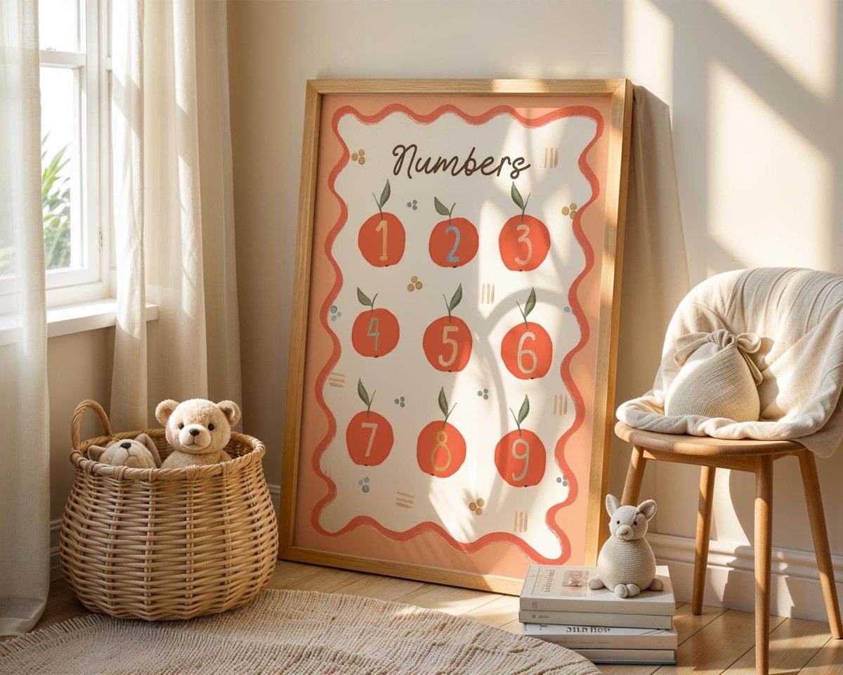 Poster Kinderzimmer Zahlen · Lernposter mit Früchten 19 · Spielerisch Zählen lernen · Pädagogische Deko im Boho Stil · Ohne Rahmen - justgoodmood
