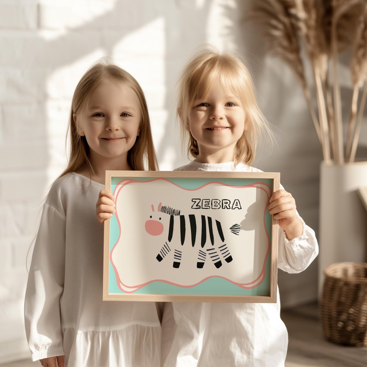 Poster Kinderzimmer Zebra · Tierposter mit schwarz - weißem Zebra im Skandi - Stil · Bunte Wanddeko für Kinder & Babys · Deko ohne Rahmen - justgoodmood