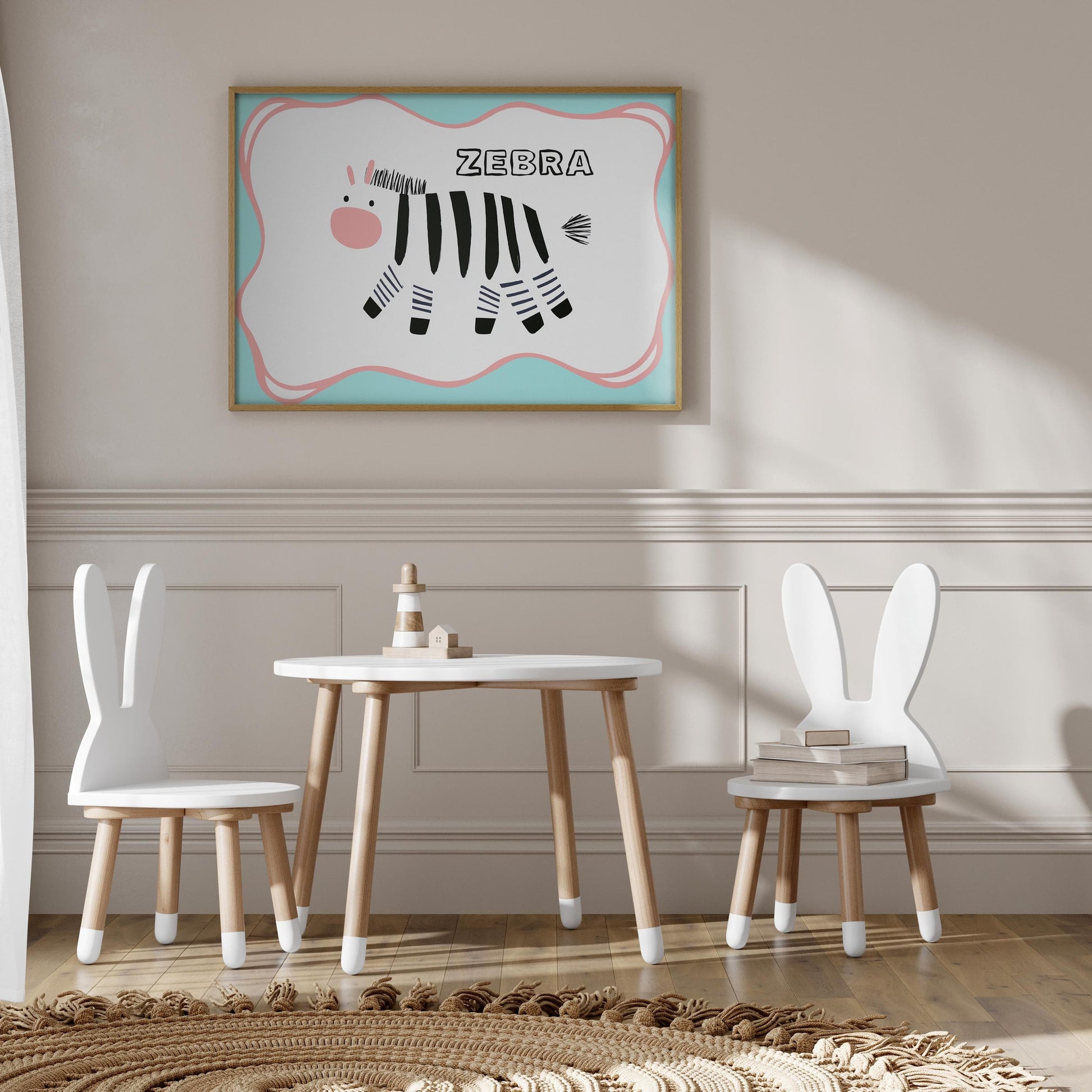 Poster Kinderzimmer Zebra · Tierposter mit schwarz - weißem Zebra im Skandi - Stil · Bunte Wanddeko für Kinder & Babys · Deko ohne Rahmen - justgoodmood
