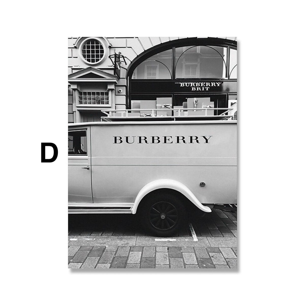 Poster luxury vehicles and shops as a decorative print without a frame