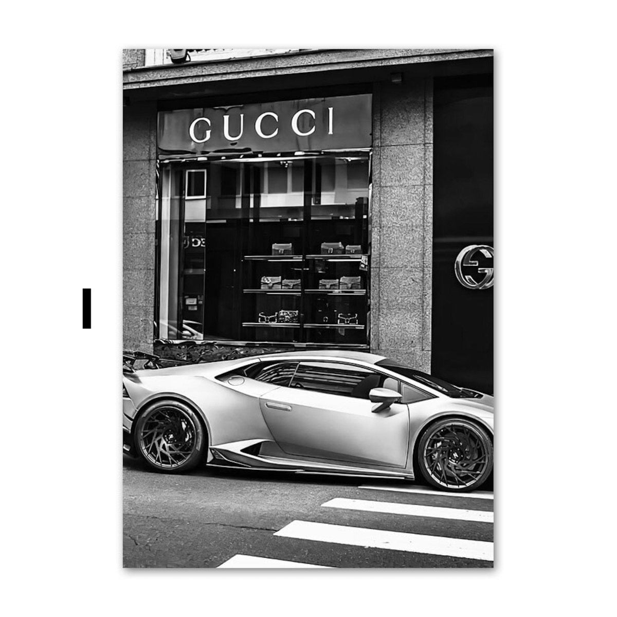 Poster luxury vehicles and shops as a decorative print without a frame