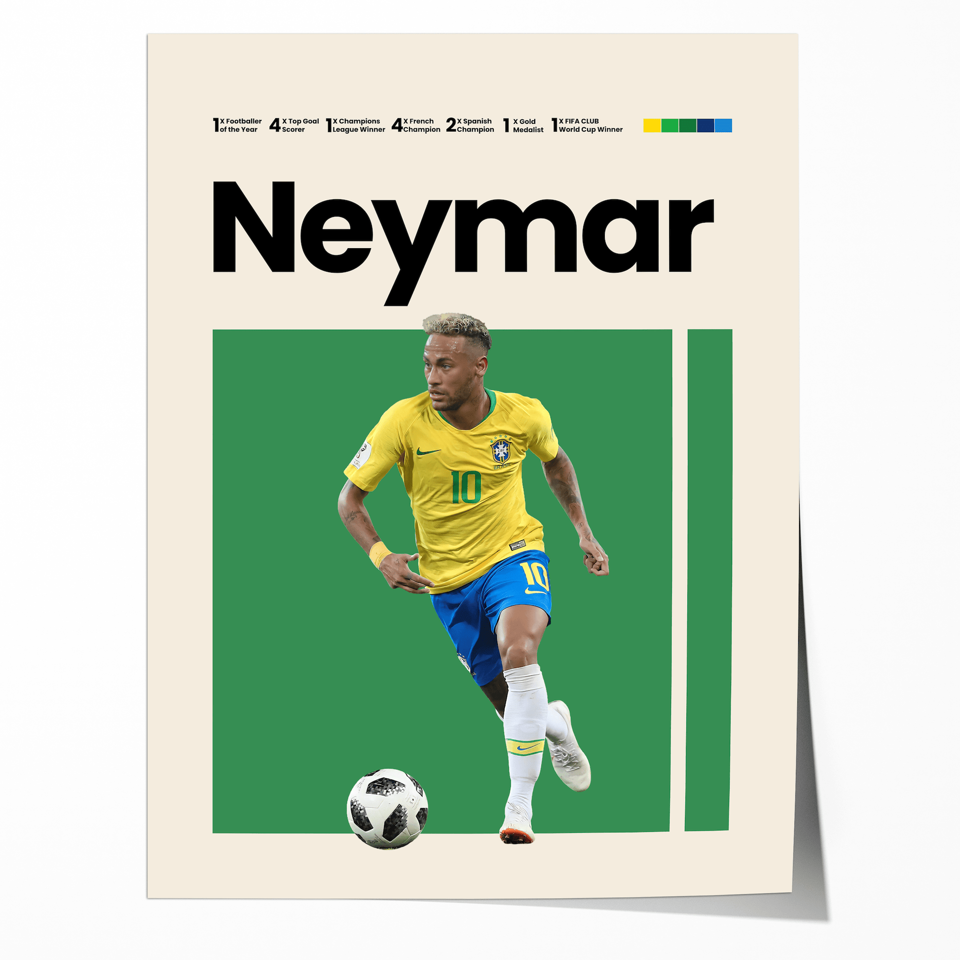 Poster Mbappe Ronaldo Messi Neymar Fußball Minimalistisch I Mid Century Modern I Wanddeko I WM Kunst I Frankreich Trikot I Kunstdruck ohne Rahmen - justgoodmood