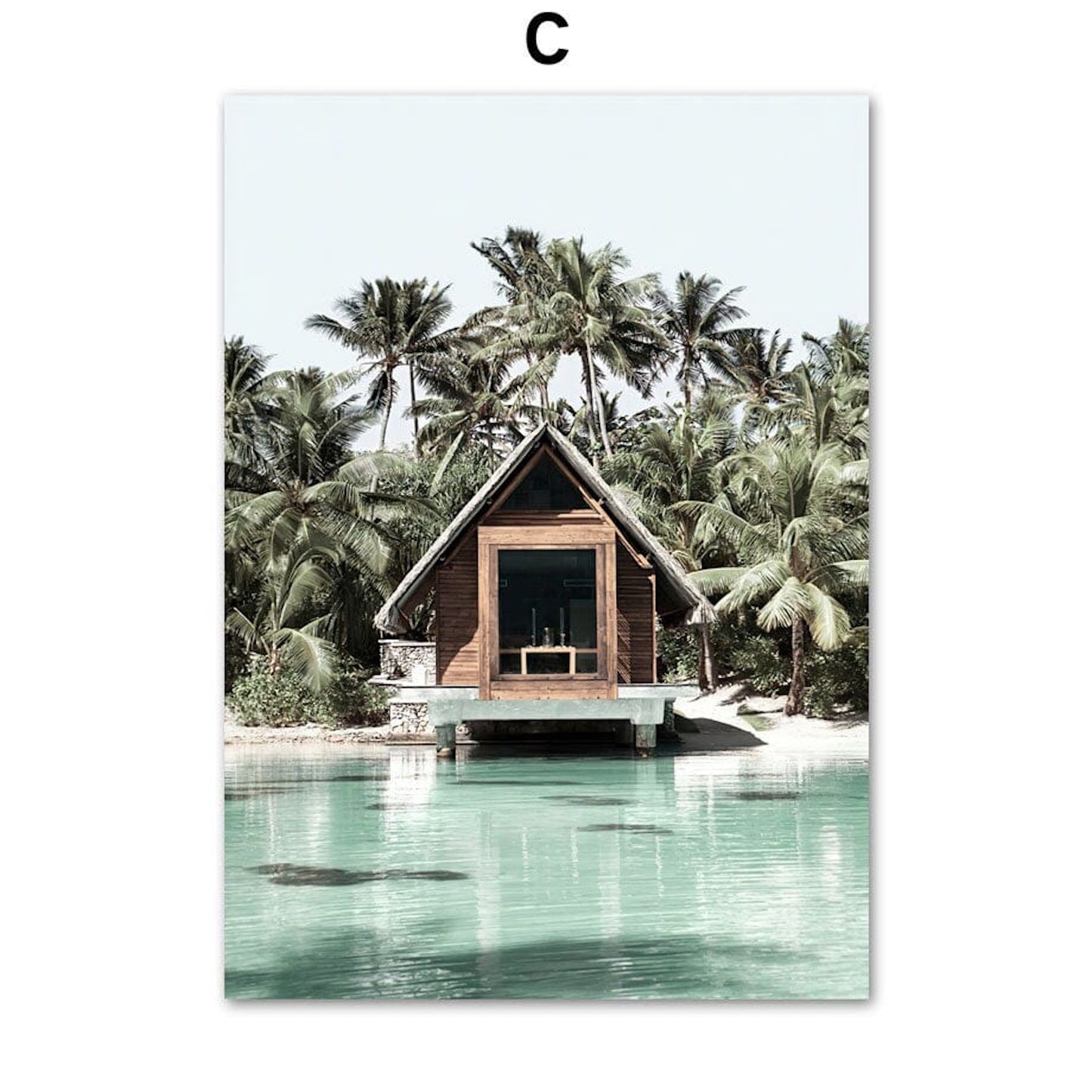 Poster Meer Blätter Überwasser Bungalow Strandschaukel · Wandbilder Wohnzimmer & Schlafzimmer ·  Deko Print Bilder · ohne Rahmen