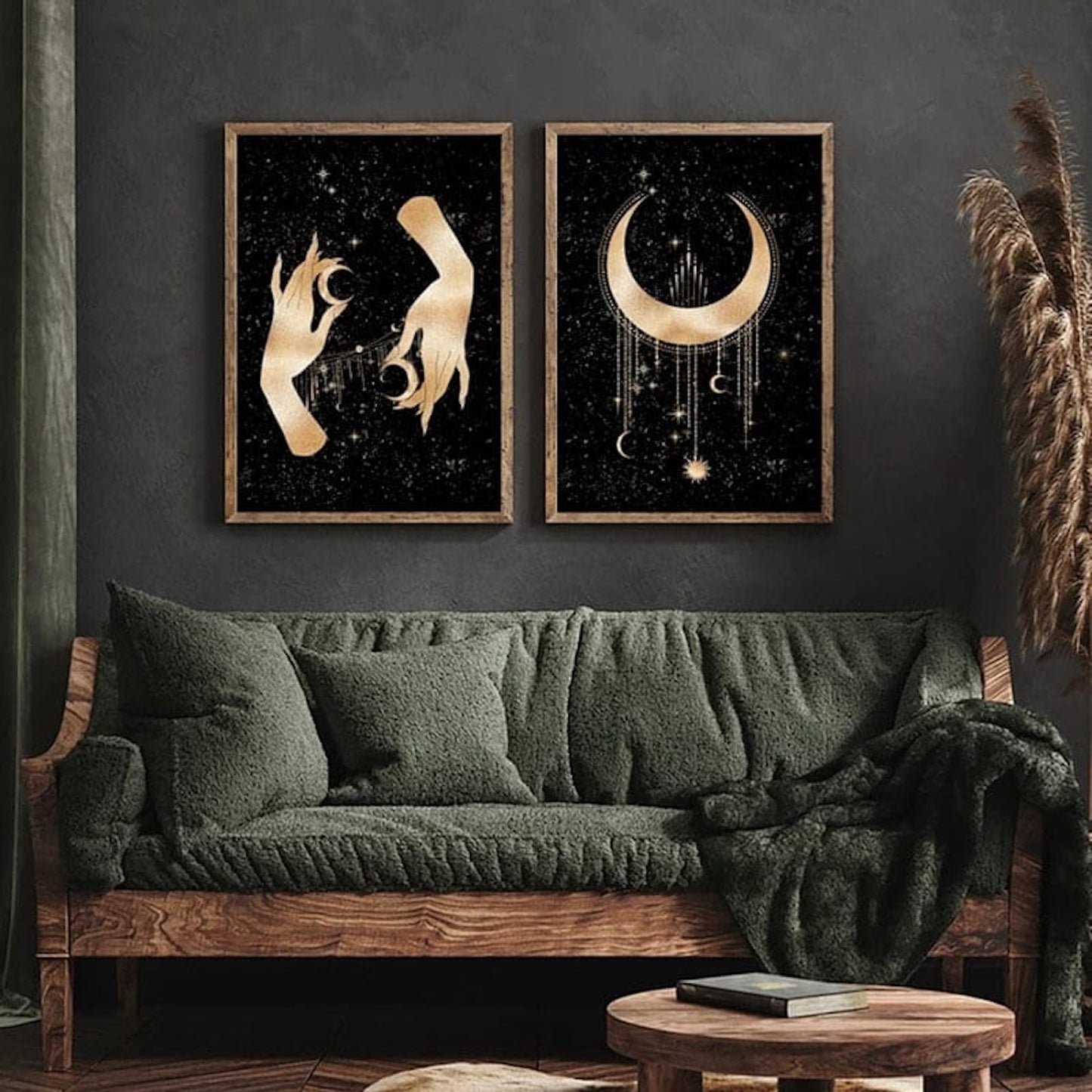Poster Mond Sterne Gold Schwarz als Deko Print Ohne Rahmen