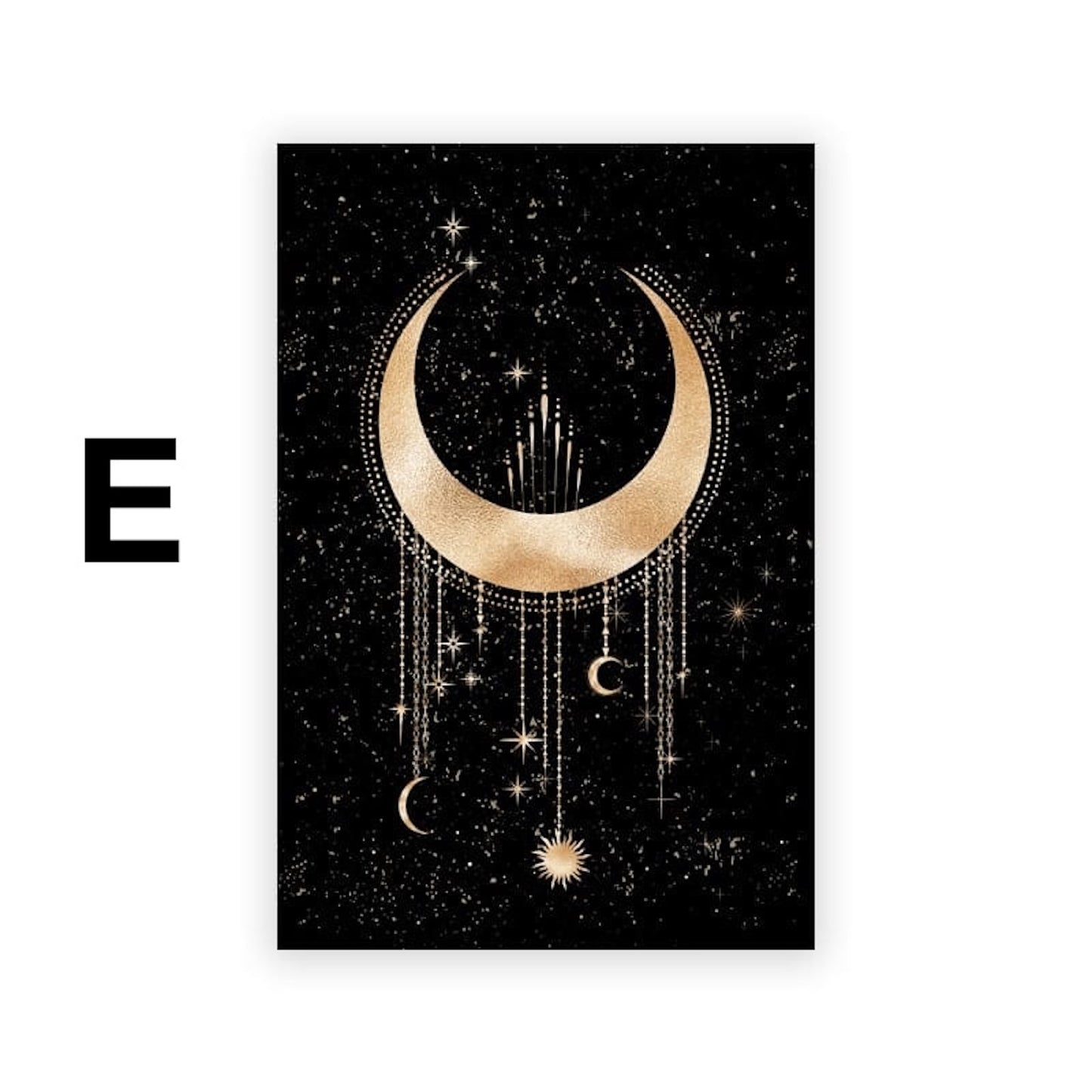Poster Mond Sterne Gold Schwarz als Deko Print Ohne Rahmen