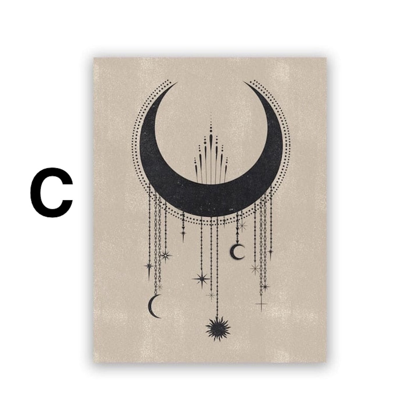 Poster Mond Sterne Gold Schwarz als Deko Print Ohne Rahmen