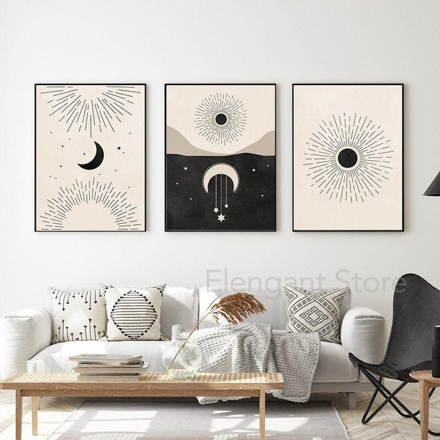 Poster Mond Sterne Gold Schwarz als Deko Print Ohne Rahmen