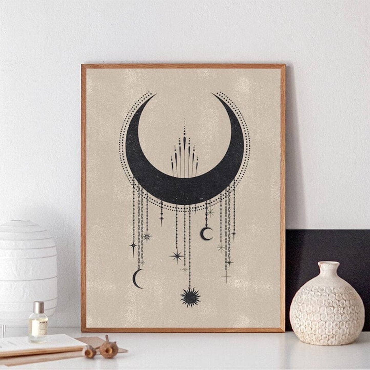 Poster Mond Sterne Gold Schwarz als Deko Print Ohne Rahmen