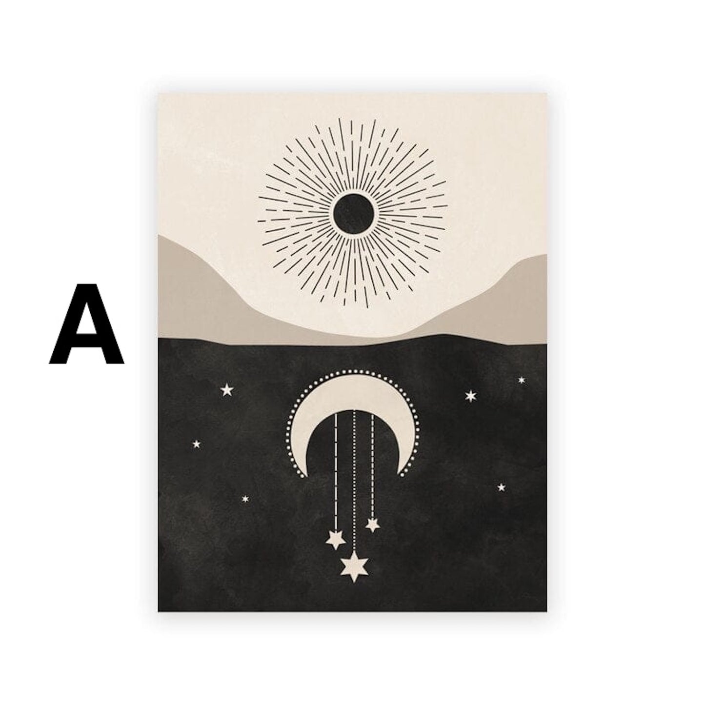 Poster Mond Sterne Gold Schwarz als Deko Print Ohne Rahmen
