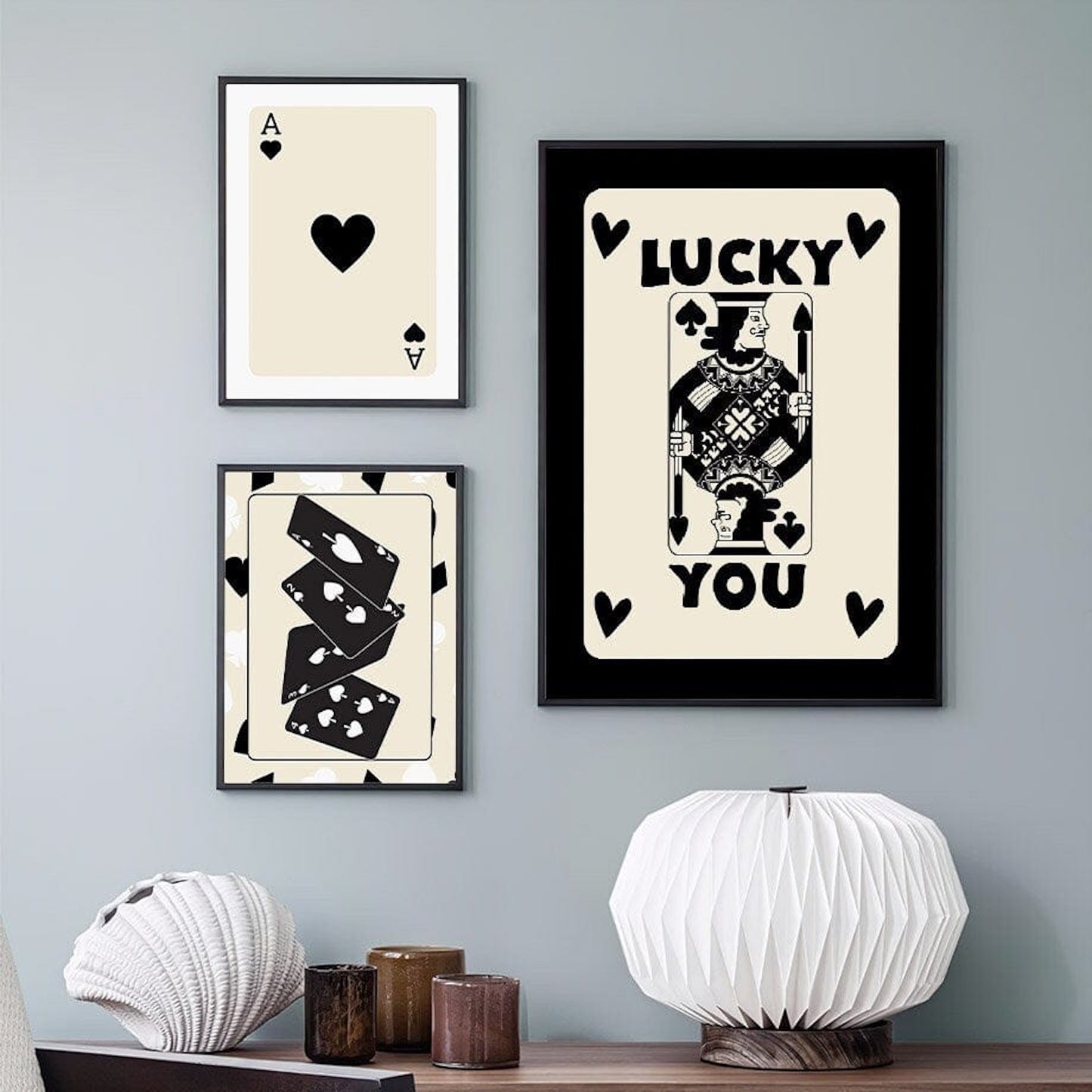 Poster Poker Ass Karte · Dame Karte · Bube Karte · Glückswürfel · Kirschen Billiard 8 · Deko Print ohne Rahmen
