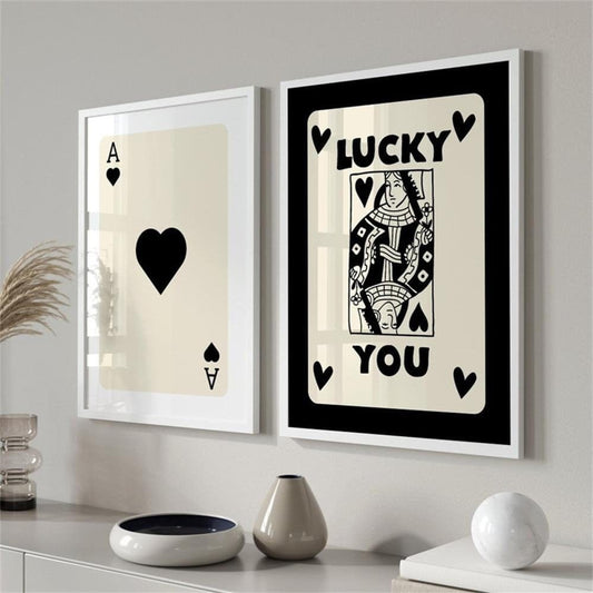 Poster Poker Ass Karte · Dame Karte · Geschenkidee · Glücks Karte · Deko Print ohne Rahmen