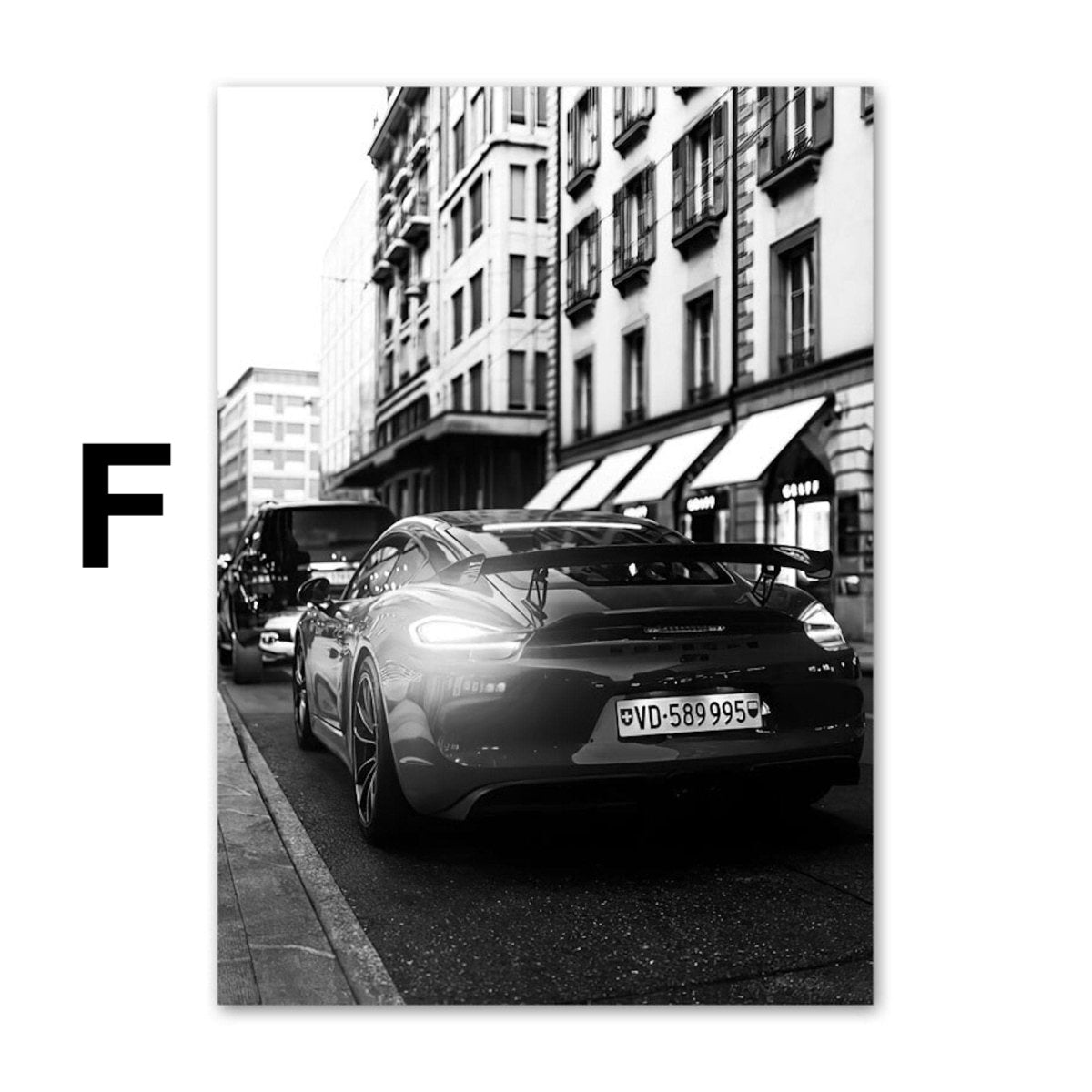 Poster Schwarz Weiß Luxus Geschäfte und Fahrzeuge als Deko Print ohne Rahmen