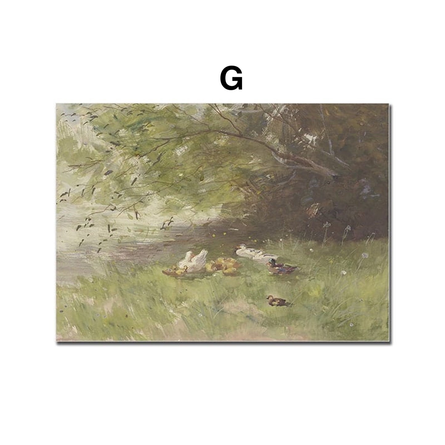 Poster Vintage Frühling Landschaft Blick in den Garten Äpfel und Schmetterlinge als Deko Print ohne Rahmen