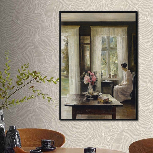 Poster Vintage Frühling Landschaft Blick in den Garten Äpfel und Schmetterlinge als Deko Print ohne Rahmen
