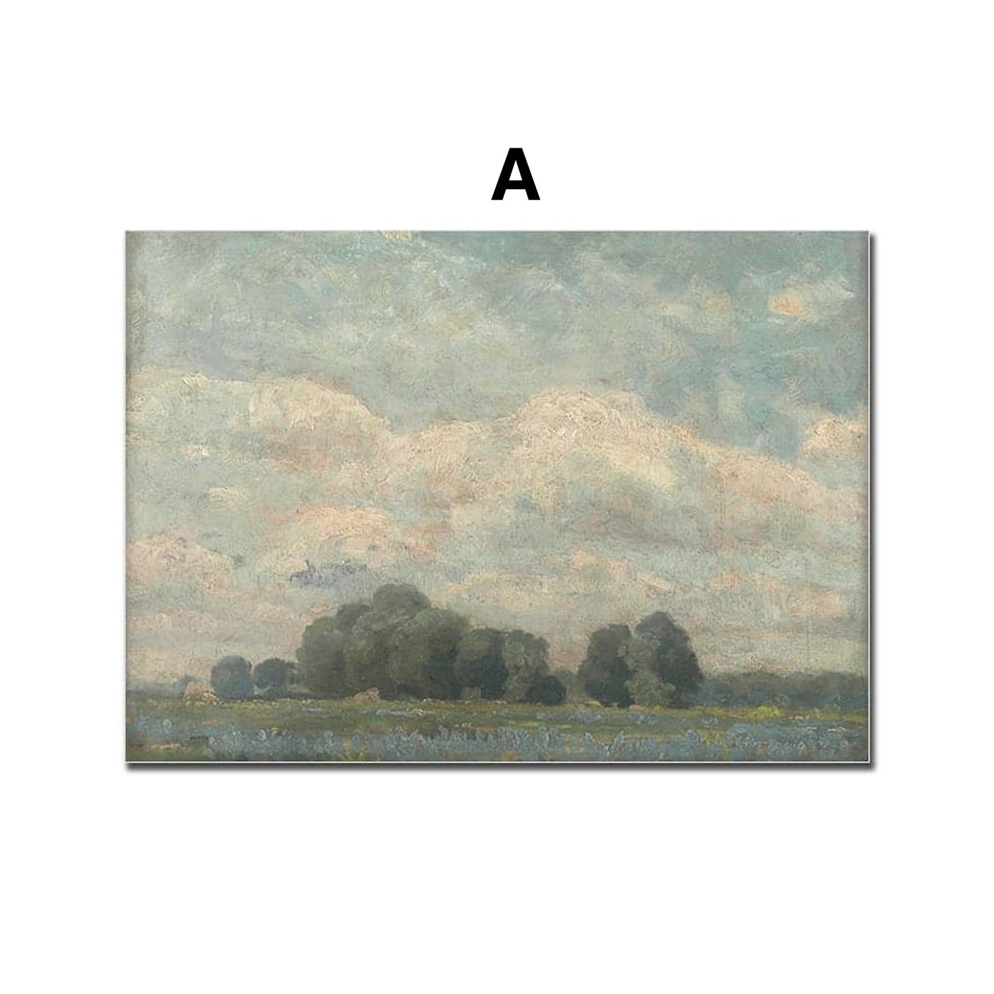 Poster Vintage Frühling Landschaft Blick in den Garten Äpfel und Schmetterlinge als Deko Print ohne Rahmen