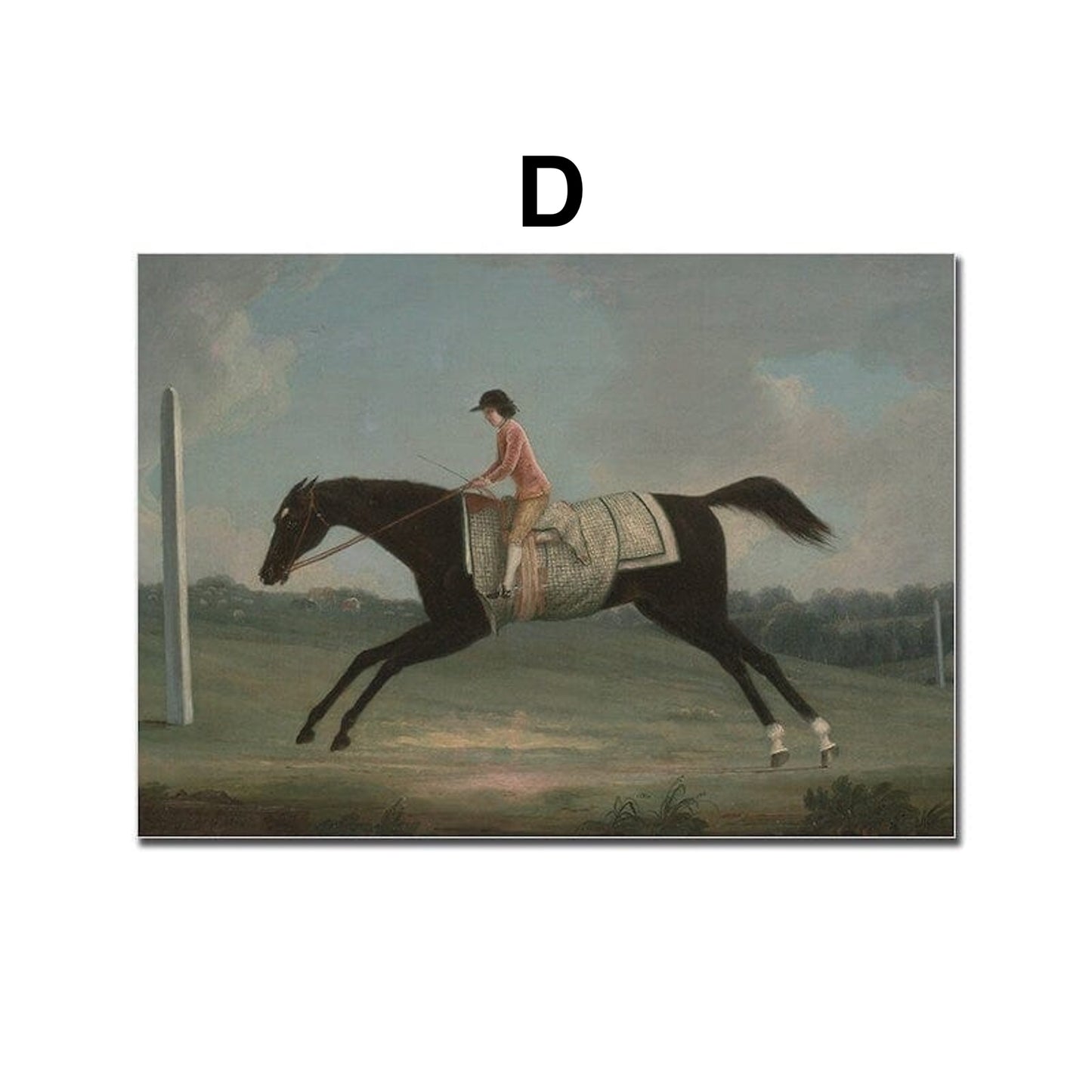 Poster Vintage Galerie Wand Kunst  Landschaft Bauernhof Pferde Rennen See Gartentor und Weg am Fluss als Deko Print ohne Rahmen