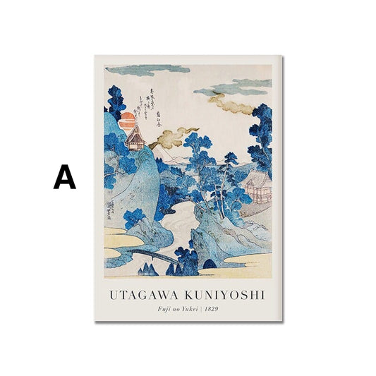 Poster Vintage Japanische Landschaft Abstrakte Meer Welle Traditionell als Deko Print ohne Rahmen
