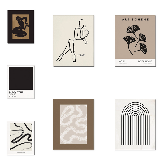 Poster Vintage Schwarz Beige Bogen Abstrakt | Bilder Wohnzimmer | Wandbilder Schlafzimmer | Deko Print ohne Rahmen | Bilder  Kunstdruck