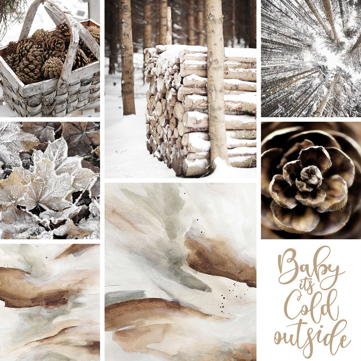 Winter Tannenzapfen Baumstämme Frostblätter Poster · Bilder Wohnzimmer · Wandbilder Schlafzimmer · Deko Print ohne Rahmen