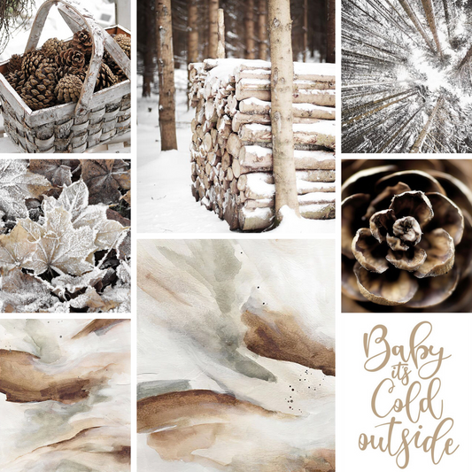 Winter Tannenzapfen Baumstämme Frostblätter Poster · Bilder Wohnzimmer · Wandbilder Schlafzimmer · Deko Print ohne Rahmen