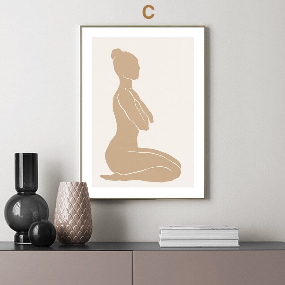 Poster Yoga Abstrakt sitzende Frau und Posen als Deko Print ohne Rahmen - justgoodmood