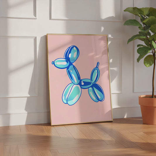 Balloon Dog Poster · Blauer Hund Skulptur · Pop Art Ästhetik · Minimalistisches Design · Rosa Hintergrund · Print ohne Rahmen