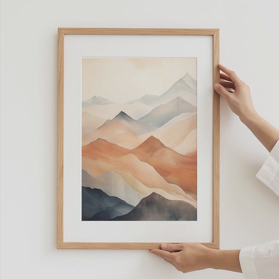 Aquarell Berglandschaft Poster · Geschenkidee · Warme Naturfarben und Moderne Landschaftskunst für Wohnzimmer · Dekoprint ohne Rahmen