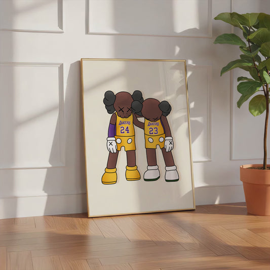Basketball Duo Charakter Poster · Geschenkidee · Lakers inspiriertes Design · Freundschaft Team Illustration · Print ohne Rahmen
