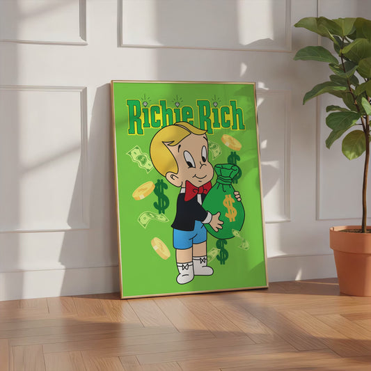 Richie Rich Cartoon Figur Poster  · Geld & Dollar Illustration · Retro Pop Art Stil · Print ohne Rahmen