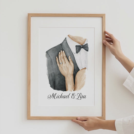 Personalisiertes Hochzeit Poster · Geschenkidee · Paar Hände Illustration · Jahrestag Verlobung Liebe · Print ohne Rahmen