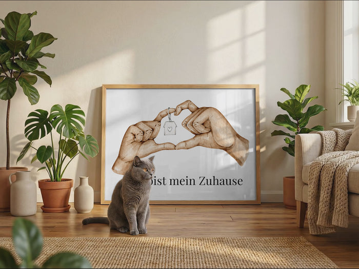 Hände Herz Haus Poster – Premium Baumwoll-Canvas