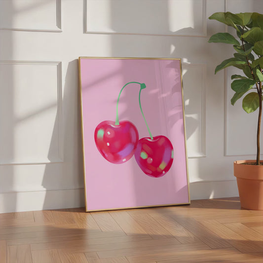 Kirschen Poster  · Rote Kirschen Illustration · Minimal Fruit Art · Ästhetische Wandkunst · Modernes Obst Design · Print ohne Rahmen