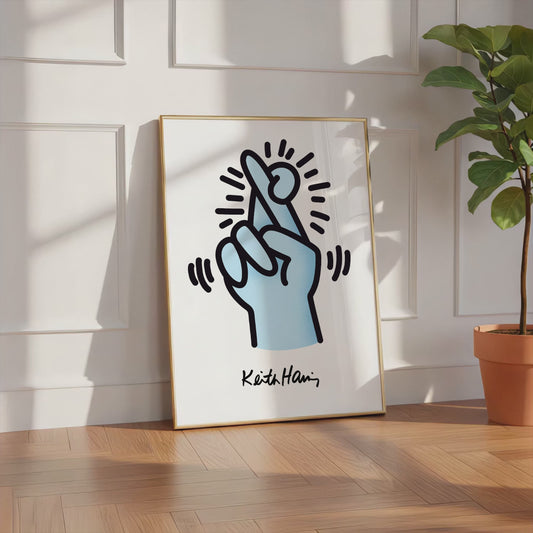 Finger Herz Poster · Keith Haring Style Hand Design · Minimal Line Art · Modernes Pop Art Wandbild · Print ohne Rahmen