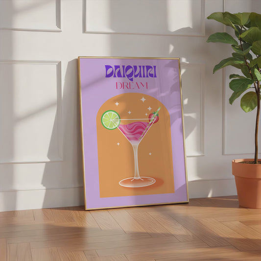 Daiquiri Dream Poster · Cocktail Illustration · Strawberry Drink Art · Retro Bar Style · Modern · Print ohne Rahmen
