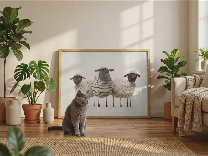 Bauernhof Tiere Poster – Hase, Schaf und Gans Deko