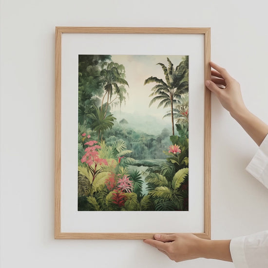 Dschungel Poster · Geschenkidee · Aquarell mit Leopard Papageien Flamingo · Wohnzimmer Deko · Dekoprint ohne Rahmen