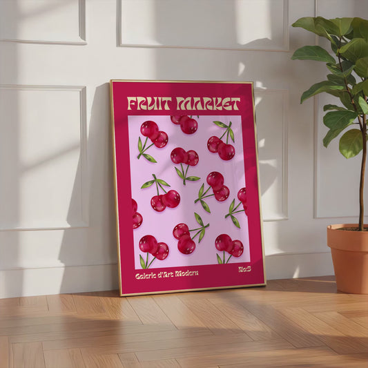 Fruit Market Poster  · Cherry Pattern Artwork · Retro Modern Illustration · Minimal Pop Art Design · Moderne Wandkunst · Print ohne Rahmen